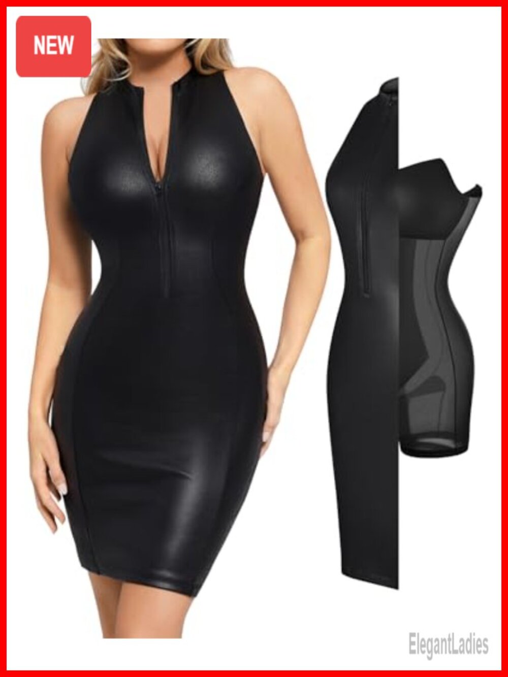 Faux Leather Bodycon Midi Dress Sleeveless Backless Party